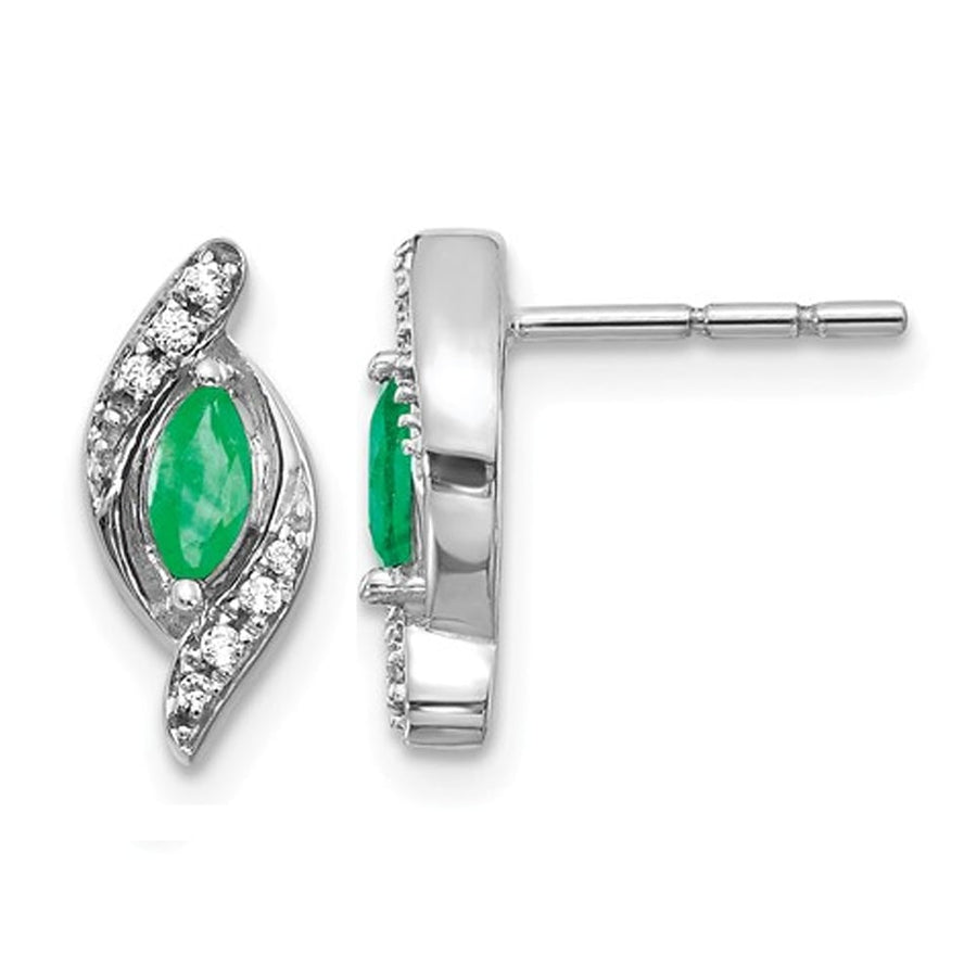 1/3 Carat (ctw) Emerald Earrings in 14K White Gold Image 1