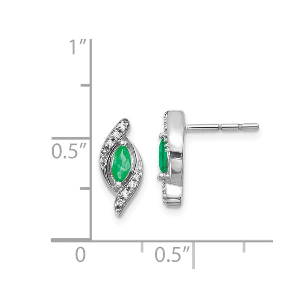 1/3 Carat (ctw) Emerald Earrings in 14K White Gold Image 2