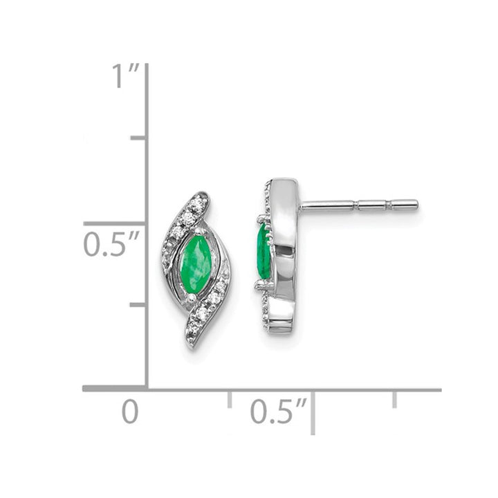 1/3 Carat (ctw) Emerald Earrings in 14K White Gold Image 2