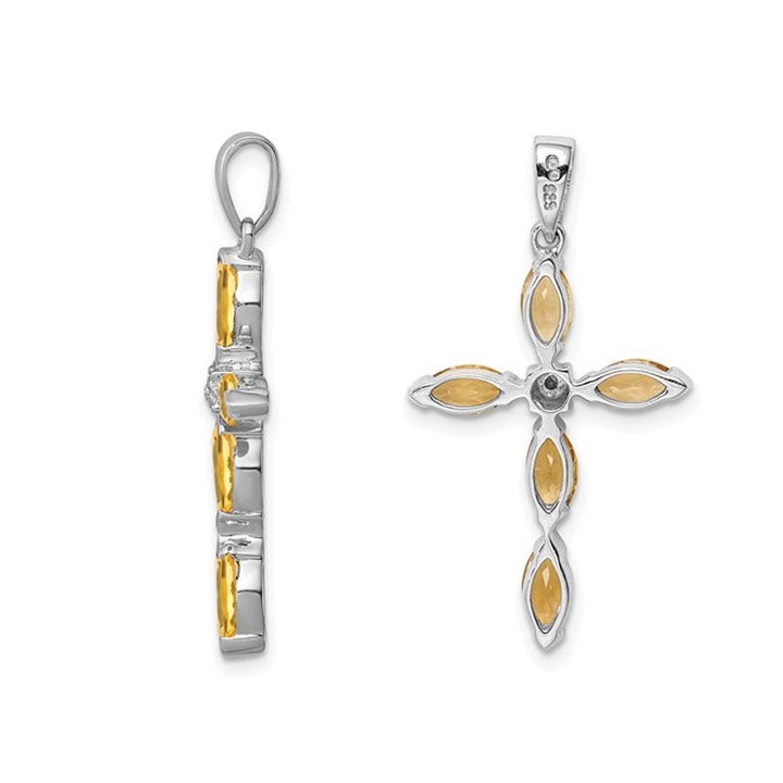 9/10 Carat (ctw) Natural Citrine Cross Pendant Necklace in Sterling Silver with Chain Image 3