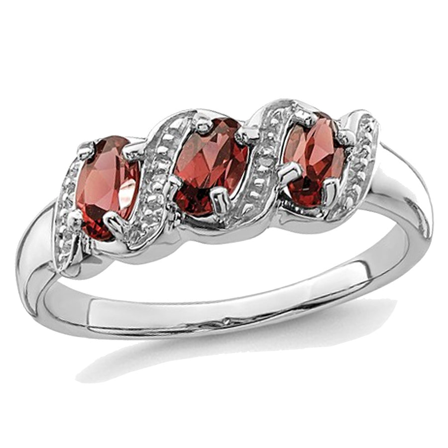 3/4 Carat (ctw) Three-Stone Garnet Ring in Sterling Silver Image 1