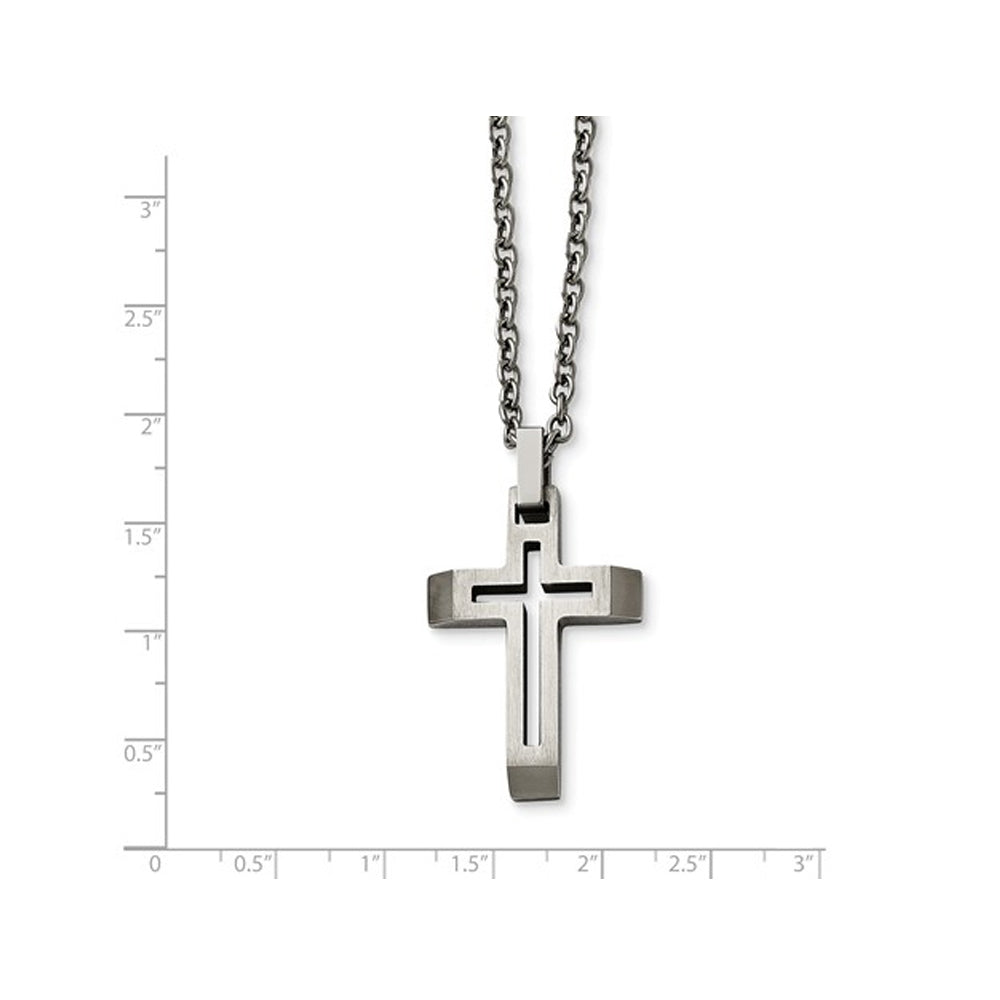 Mens Stainless Steel Brushed Cross Pendant Necklace with Chain Image 2