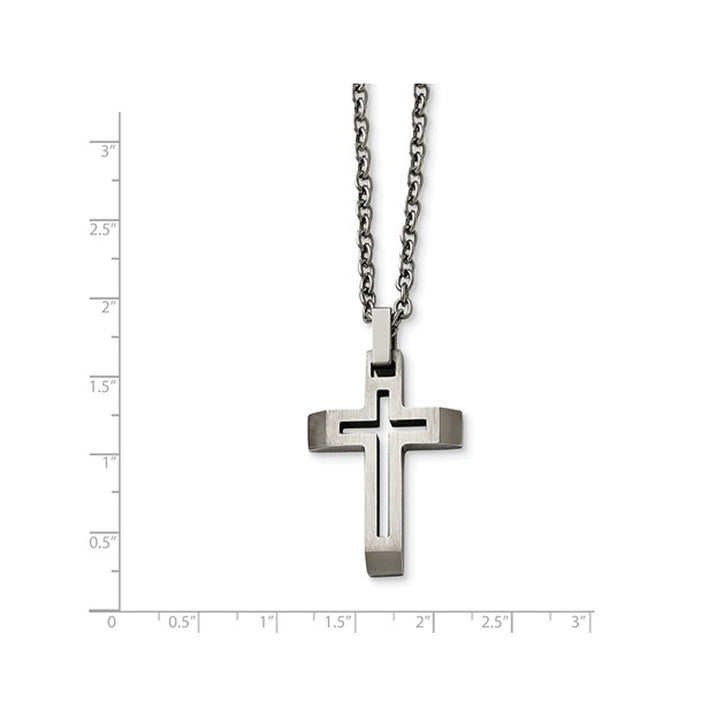 Mens Stainless Steel Brushed Cross Pendant Necklace with Chain Image 2