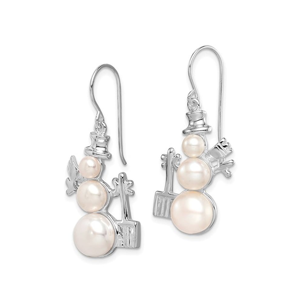 Freshwater Cultured Pearl Snowman Earrings in Sterling Silver Image 3