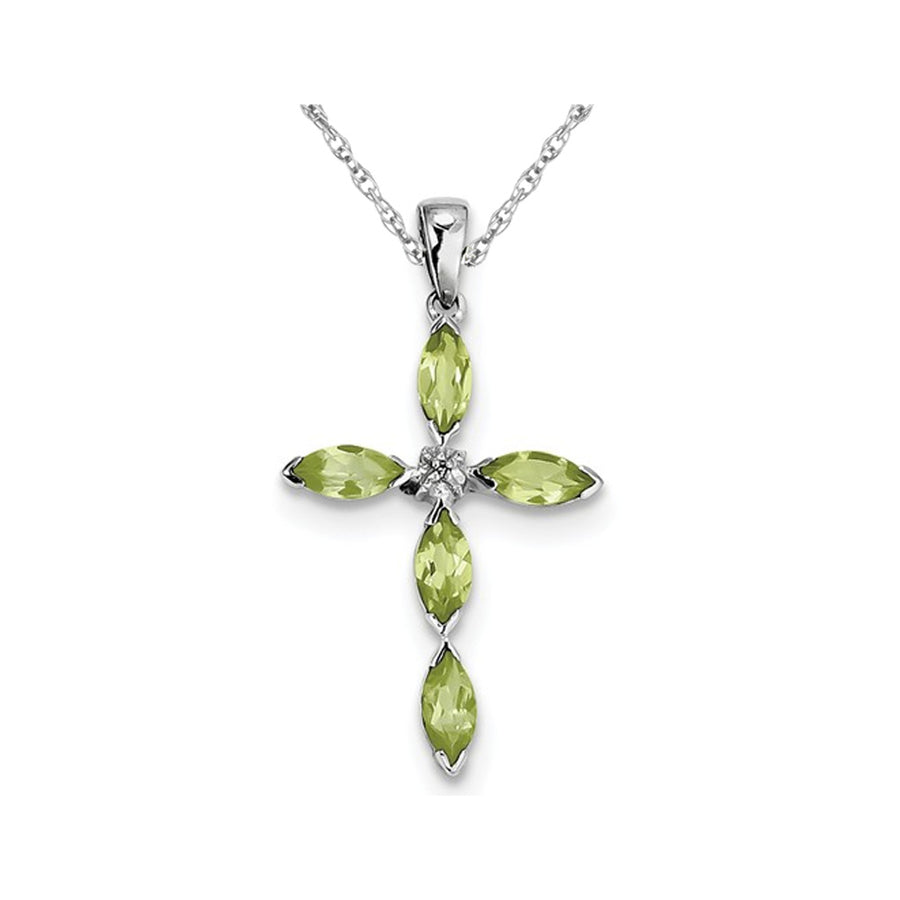 1.20 Carat (ctw) Peridot Cross Pendant Necklace in Sterling Silver with Chain Image 1