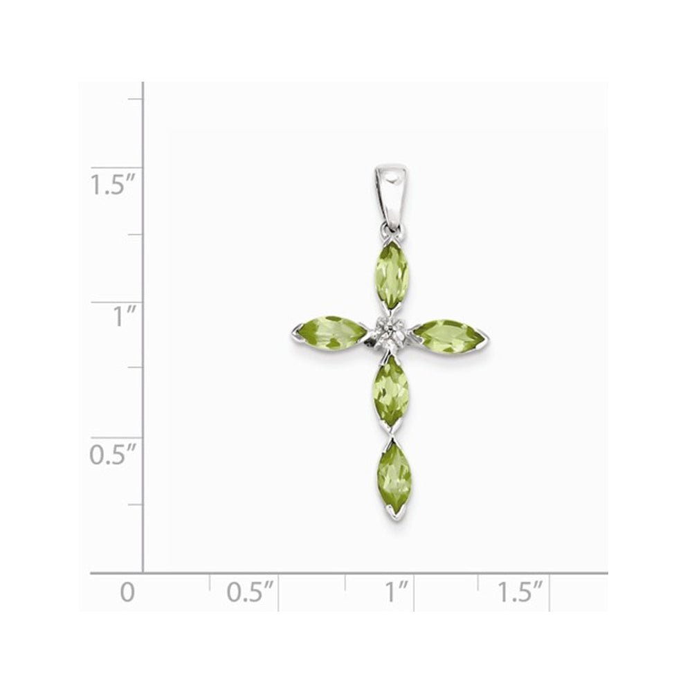 1.20 Carat (ctw) Peridot Cross Pendant Necklace in Sterling Silver with Chain Image 2