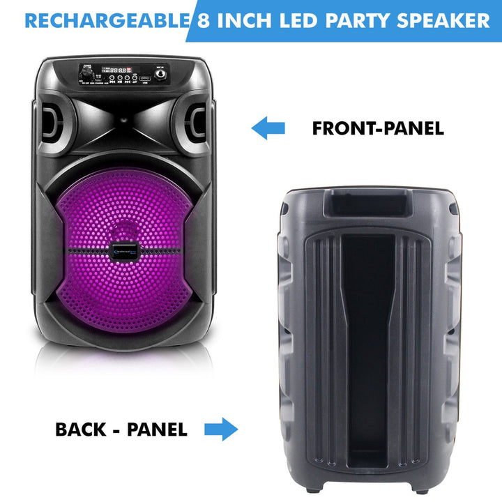 2 Set Technical Pro 8 Inch Portable 1000 watts Bluetooth Speaker w/ Woofer and Tweeter Party PA LED Speaker w/ Image 3