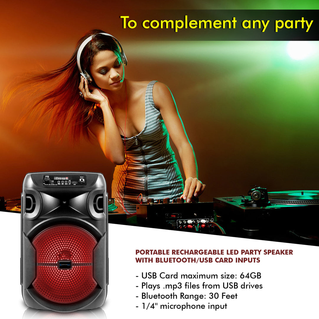 2 Set Technical Pro 8 Inch Portable 1000 watts Bluetooth Speaker w/ Woofer and Tweeter Party PA LED Speaker w/ Image 8