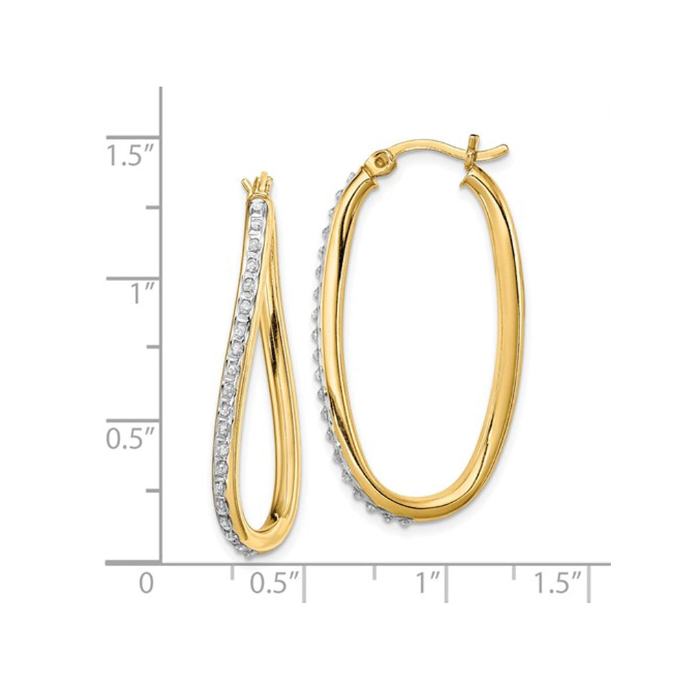 Diamond Accent Oval Hoop Twist Earrings in Sterling Silver and 14K Yellow Gold (1 1/3 Inch) Image 2