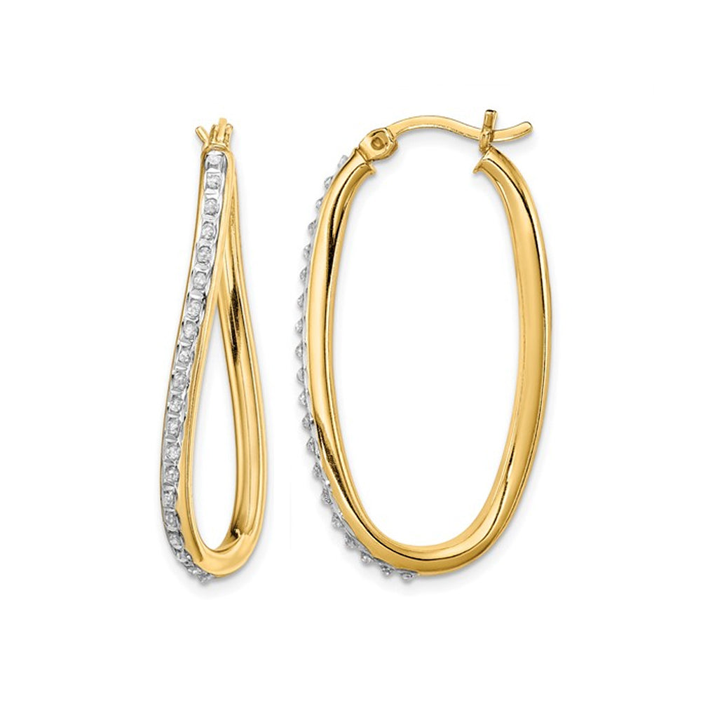 Diamond Accent Oval Hoop Twist Earrings in Sterling Silver and 14K Yellow Gold (1 1/3 Inch) Image 1