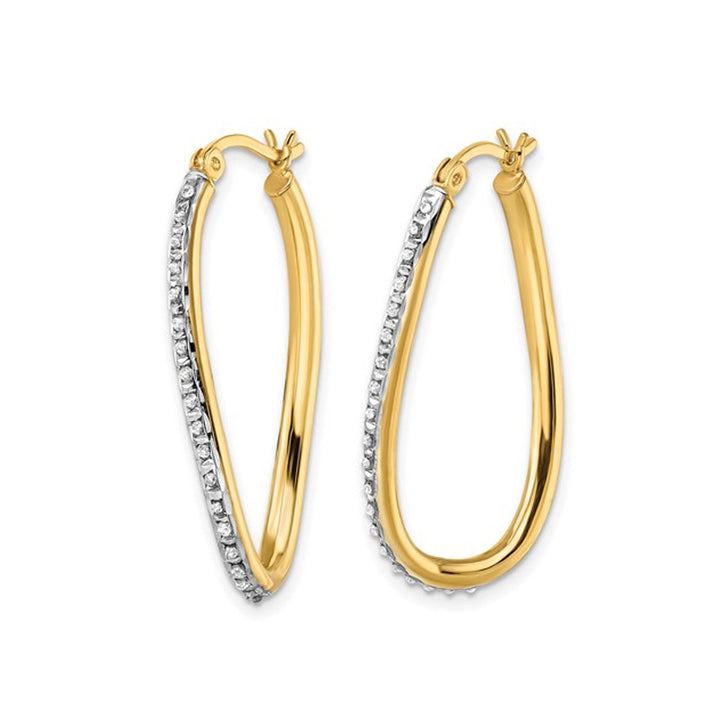 Diamond Accent Oval Hoop Twist Earrings in Sterling Silver and 14K Yellow Gold (1 1/3 Inch) Image 3