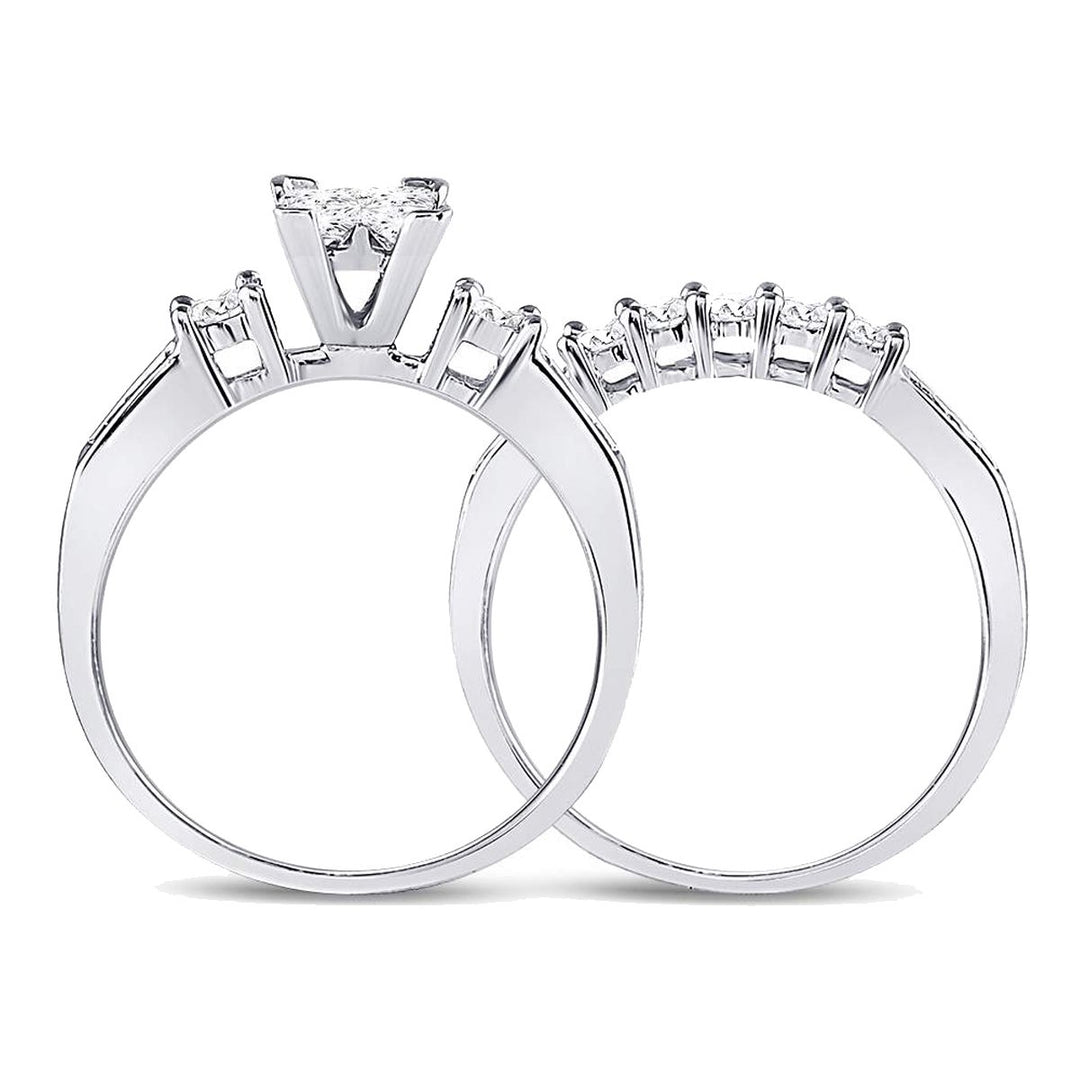 7/8 Carat (Color H-II1-I2) Princess Cut Diamond Engagement Ring Bridal Wedding Set in 10K White Gold Image 2