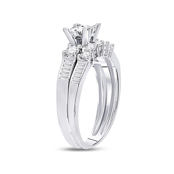 7/8 Carat (Color H-II1-I2) Princess Cut Diamond Engagement Ring Bridal Wedding Set in 10K White Gold Image 3