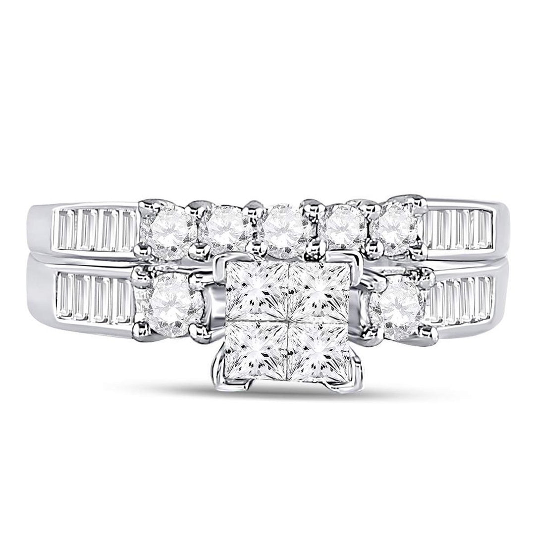 7/8 Carat (Color H-II1-I2) Princess Cut Diamond Engagement Ring Bridal Wedding Set in 10K White Gold Image 4