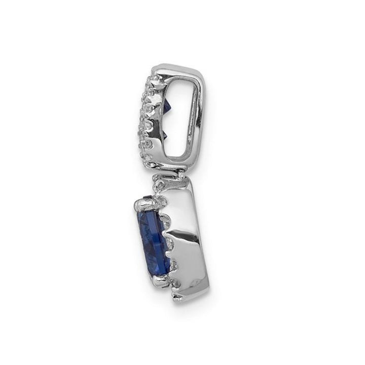 1.30 Carat (ctw) Natural Blue Sapphire Drop Pendant Necklace with Diamonds 1/5 Carat (ctw) in 14K White Gold Image 3