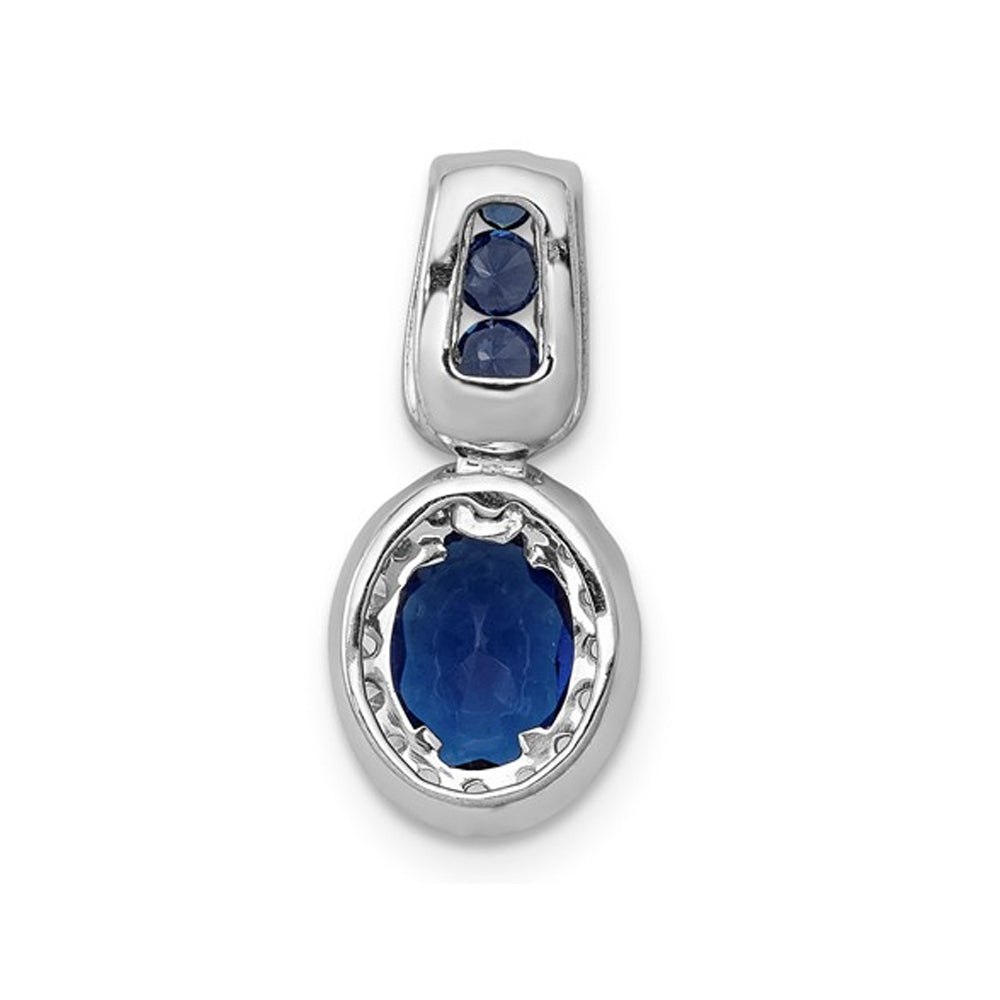 1.30 Carat (ctw) Natural Blue Sapphire Drop Pendant Necklace with Diamonds 1/5 Carat (ctw) in 14K White Gold Image 4