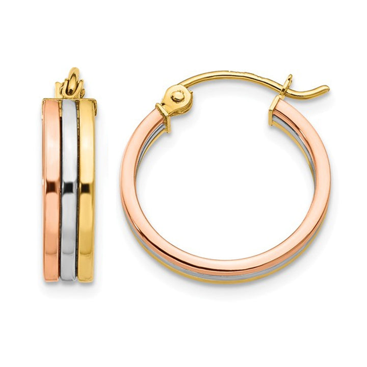 Small Hoop Earrings in 14K Yellow White and Pink Gold 1/2 Inch (4.00 mm) Image 1