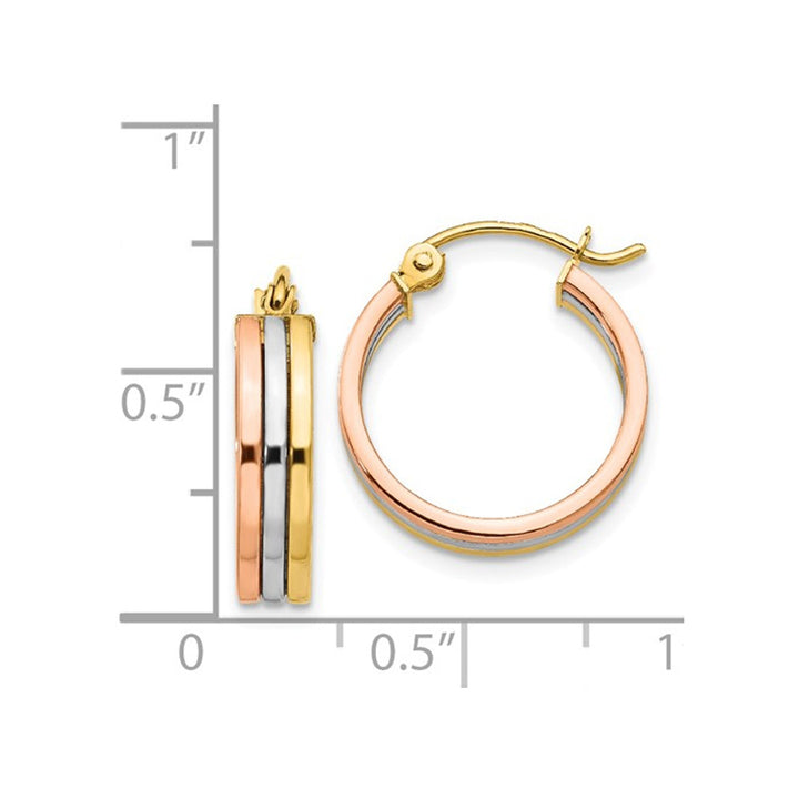 Small Hoop Earrings in 14K Yellow White and Pink Gold 1/2 Inch (4.00 mm) Image 2