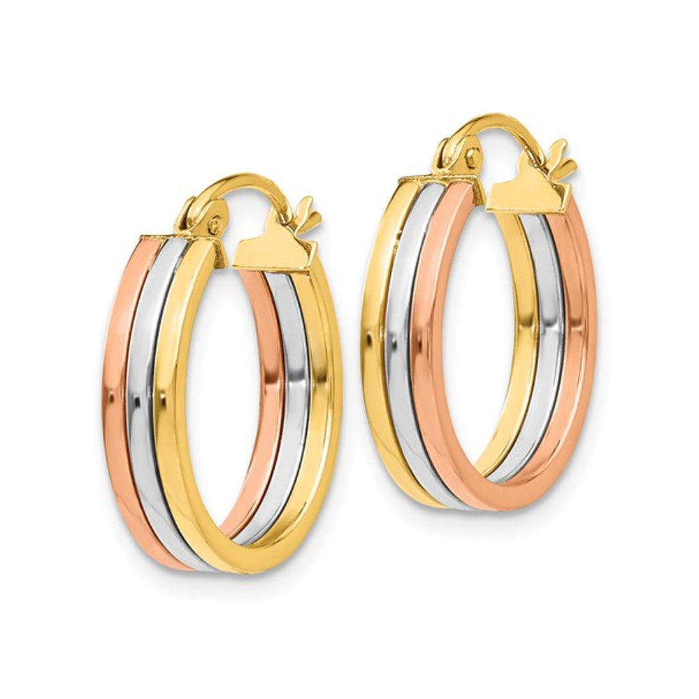 Small Hoop Earrings in 14K Yellow White and Pink Gold 1/2 Inch (4.00 mm) Image 3