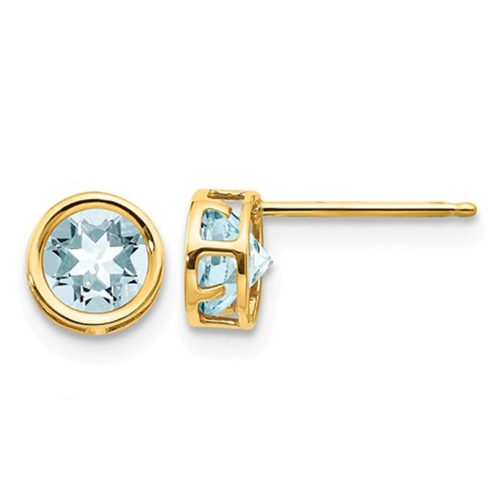 4/5 carat (ctw) Aquamarine Stud Earrings in 14K Yellow Gold Image 1