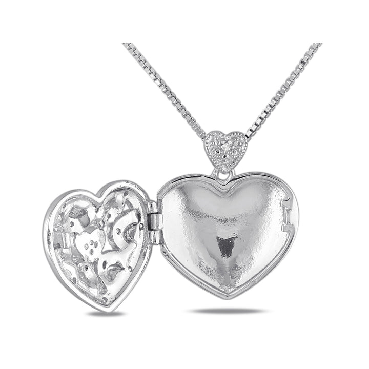 Sterling Silver Accent Diamond Heart Locket Pendant Necklace with Chain Image 4