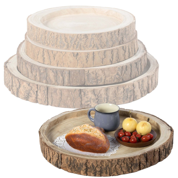 Wood Tree Bark Indented Display Tray Serving Plate Platter Charger Image 1