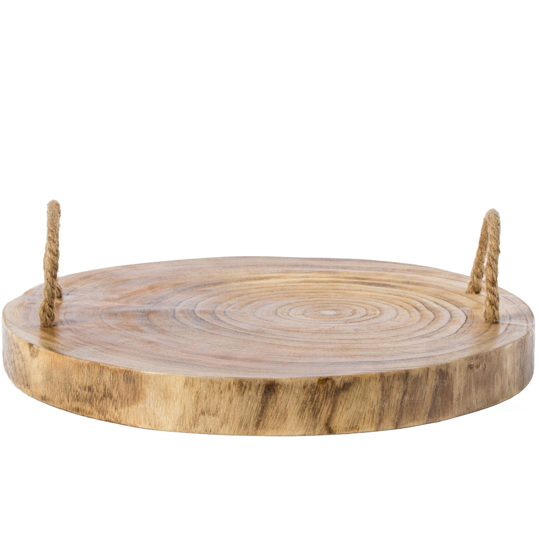 Wood Round Tray Serving Platter Board with Rope Handles Image 4