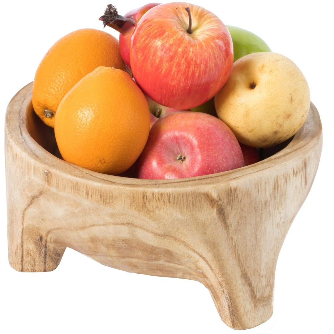 Natural Paulownia Wood Serving Bowl 10-inch Rustic Bread Fruit Basket Centerpiece Image 1