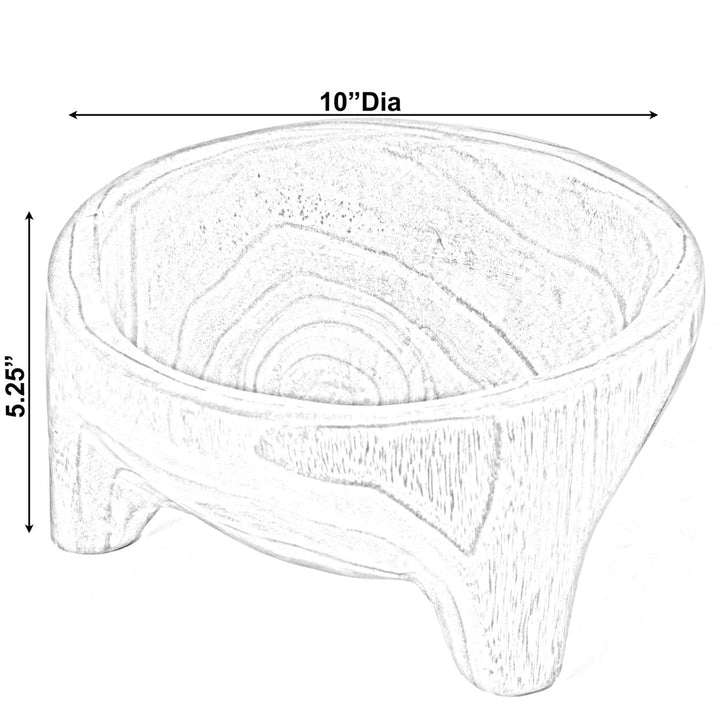 Burned Wood Carved Small Serving Fruit Bowl Bread Basket Image 4