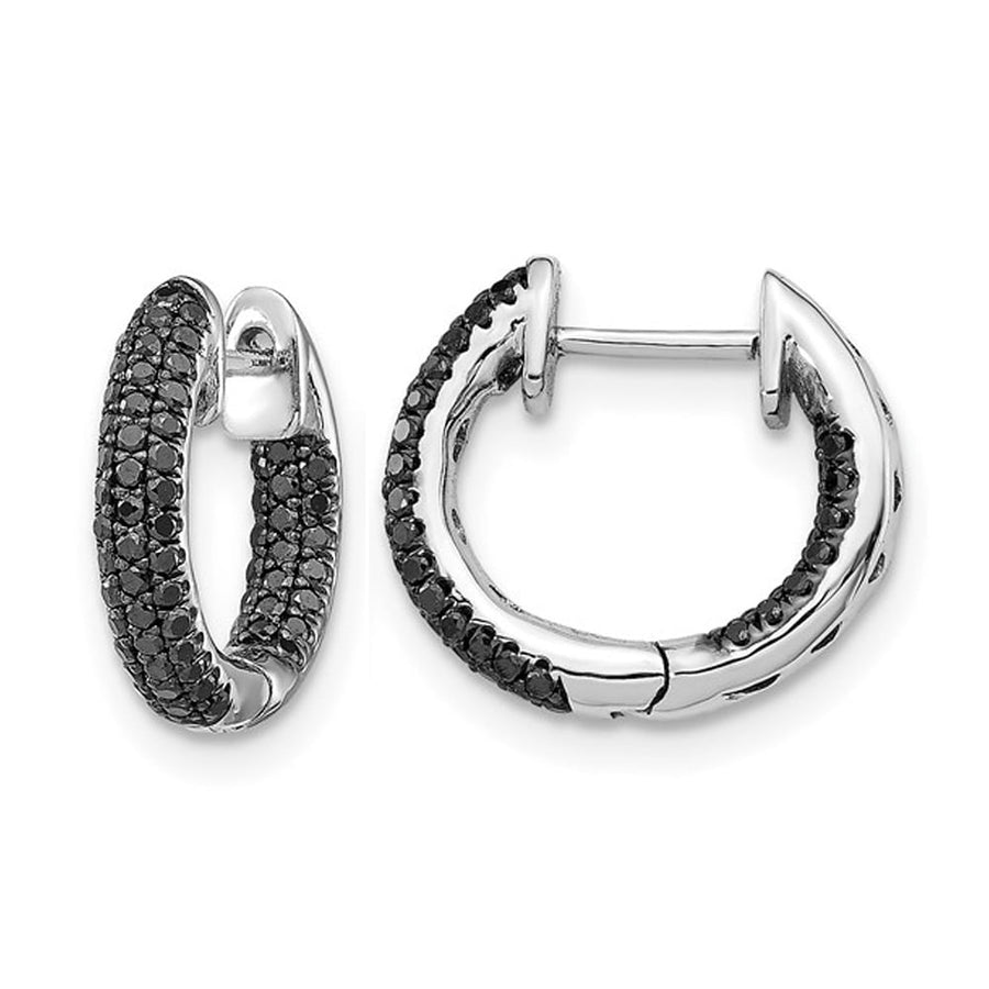 2/5 Carat (ctw) Enhanced Black Diamond In-and-Out Hoop Earrings in 14K White Gold Image 1