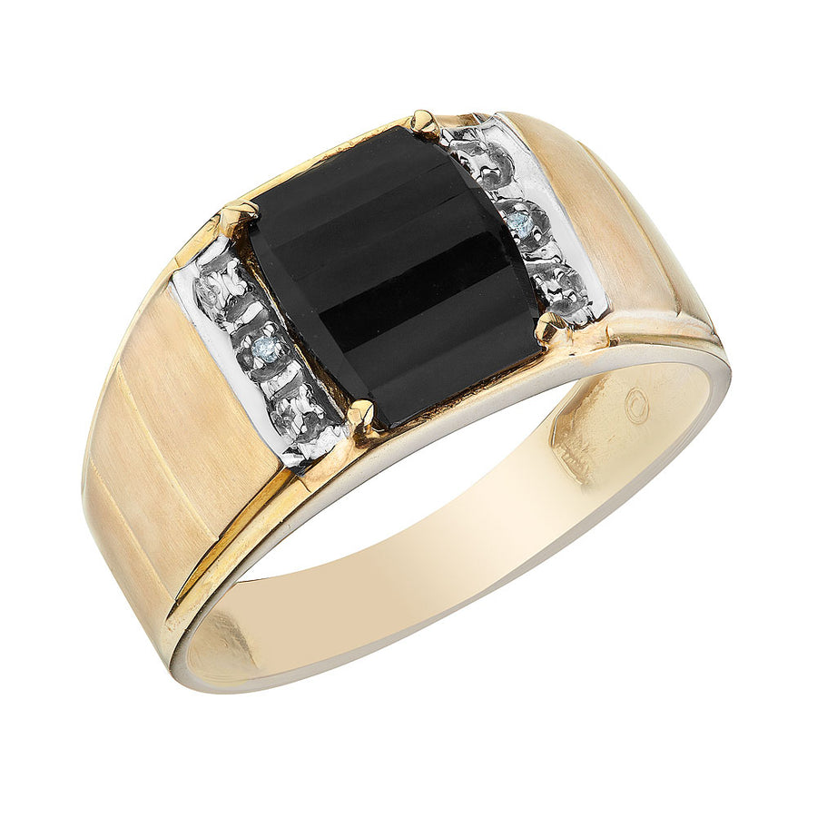 10K Yellow Gold Mens Onyx Ring with Accent Diamonds Image 1