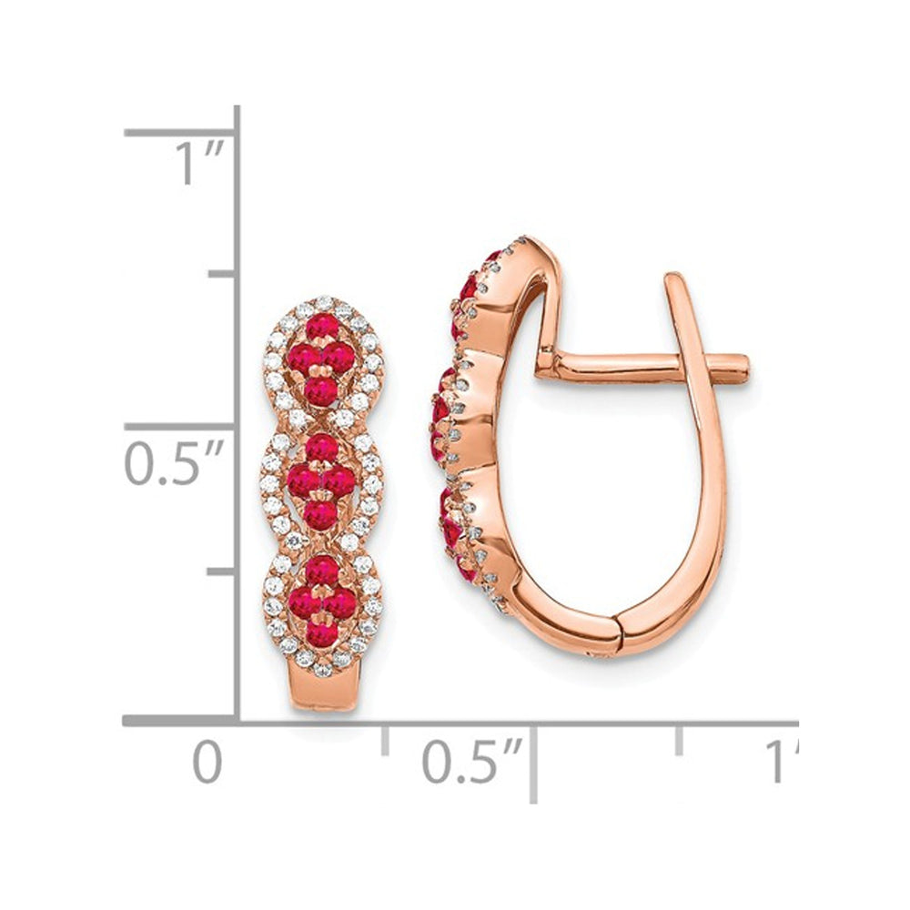 3/10 Carat (ctw) Natural Ruby and Diamond 1/4 Carat (ctw) Hoop Earrings in 14K Rose Pink Gold Image 2