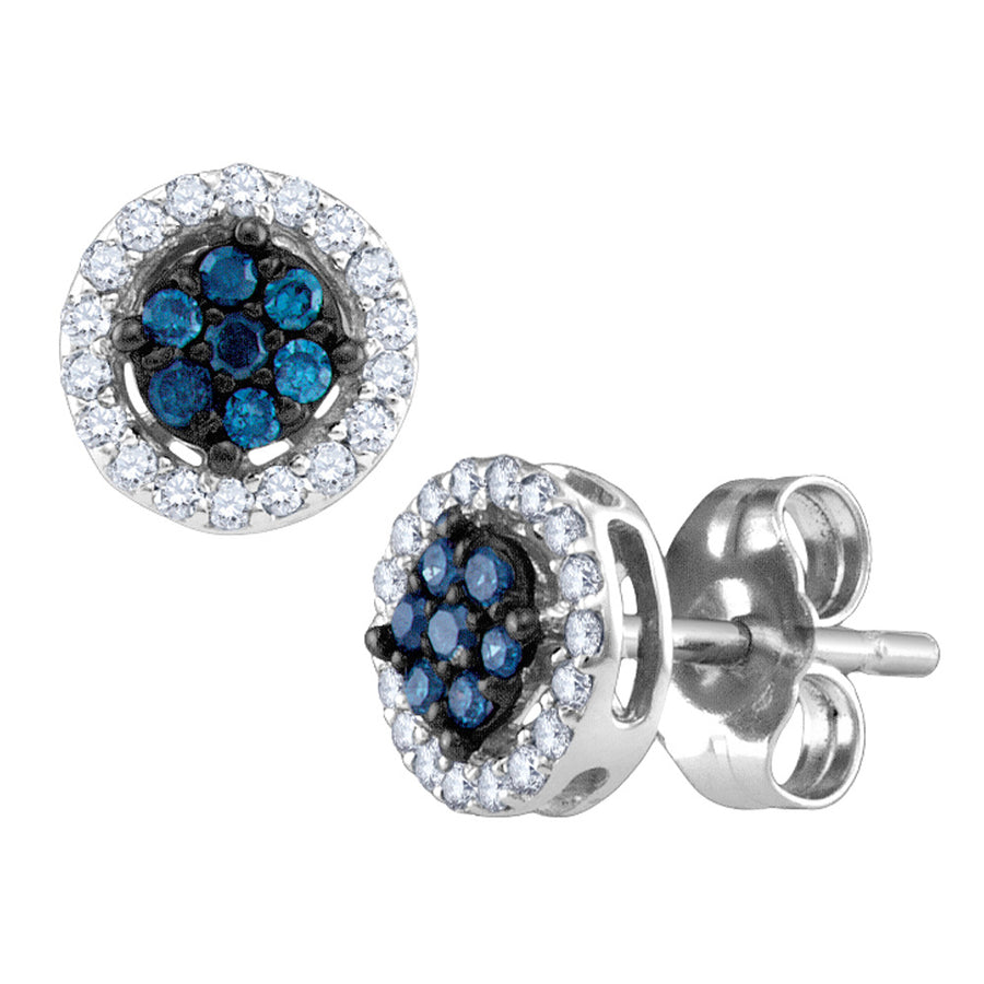 1/4 Carat (ctw) White and Blue Diamond Cluster Earrings in 10K White Gold Image 1