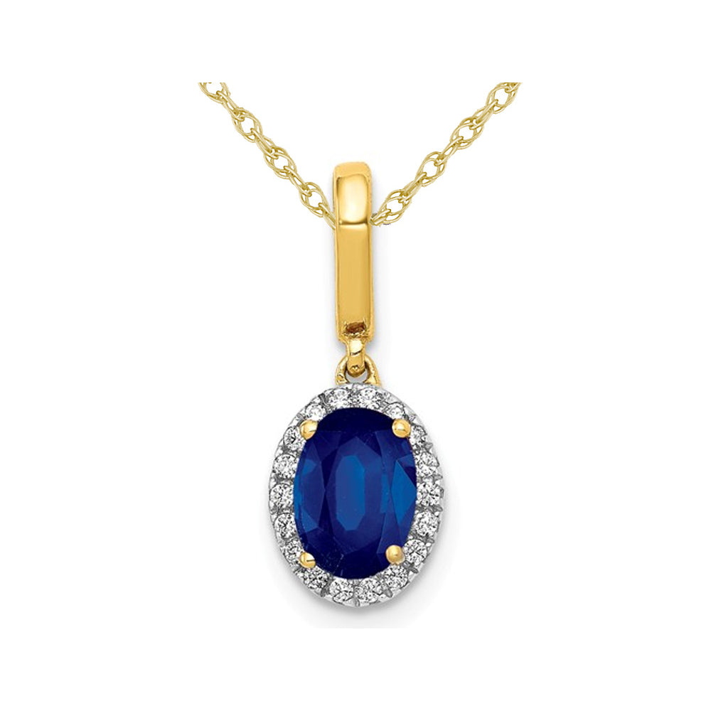1.00 Carat (ctw) Natural Blue Sapphire Pendant Necklace with Diamonds in 14K Yellow Gold Image 1