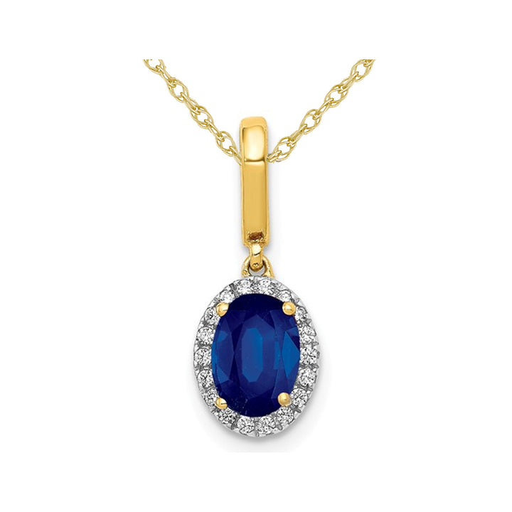 1.00 Carat (ctw) Natural Blue Sapphire Pendant Necklace with Diamonds in 14K Yellow Gold Image 1