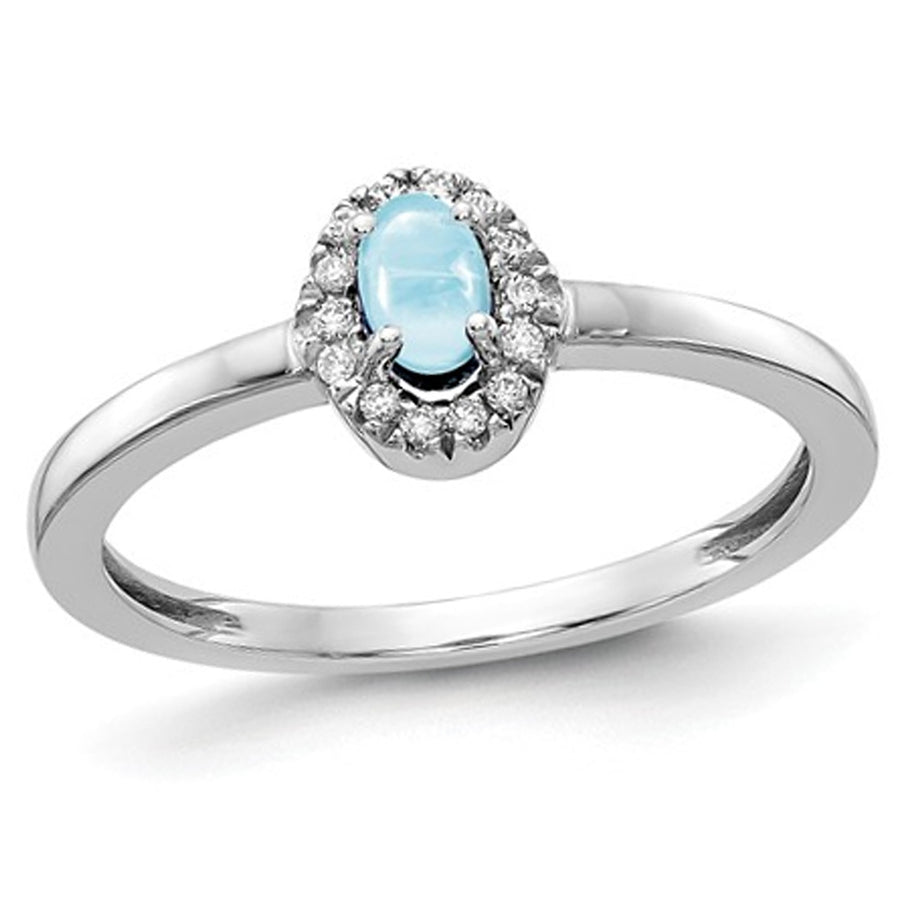 1/3 Carat Natural Cabachon Aquamarine Ring in 14K White Gold with Accent Diamonds Image 1