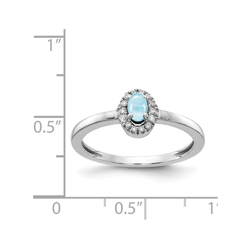 1/3 Carat Natural Cabachon Aquamarine Ring in 14K White Gold with Accent Diamonds Image 2