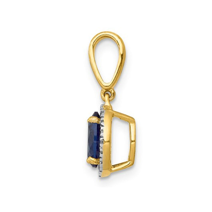 1.00 Carat (ctw) Natural Blue Sapphire Pendant Necklace with Diamonds in 14K Yellow Gold Image 2