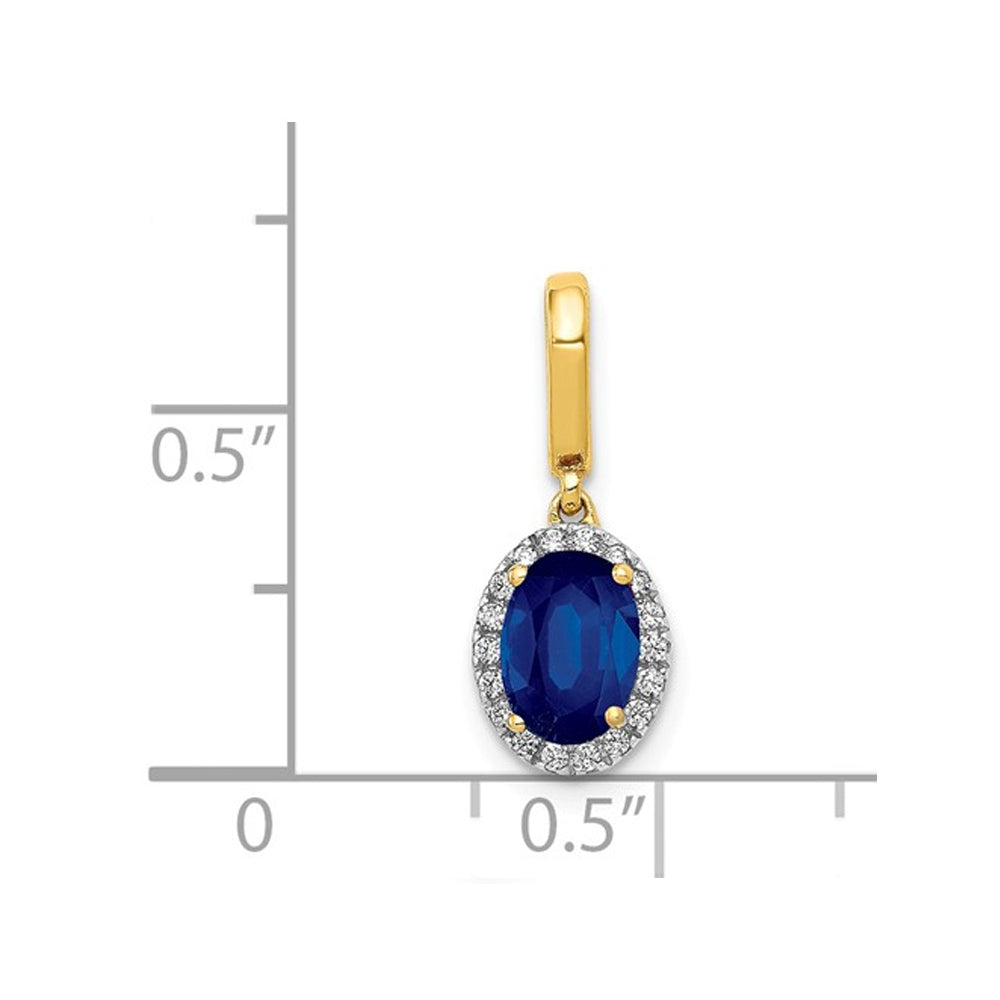 1.00 Carat (ctw) Natural Blue Sapphire Pendant Necklace with Diamonds in 14K Yellow Gold Image 3