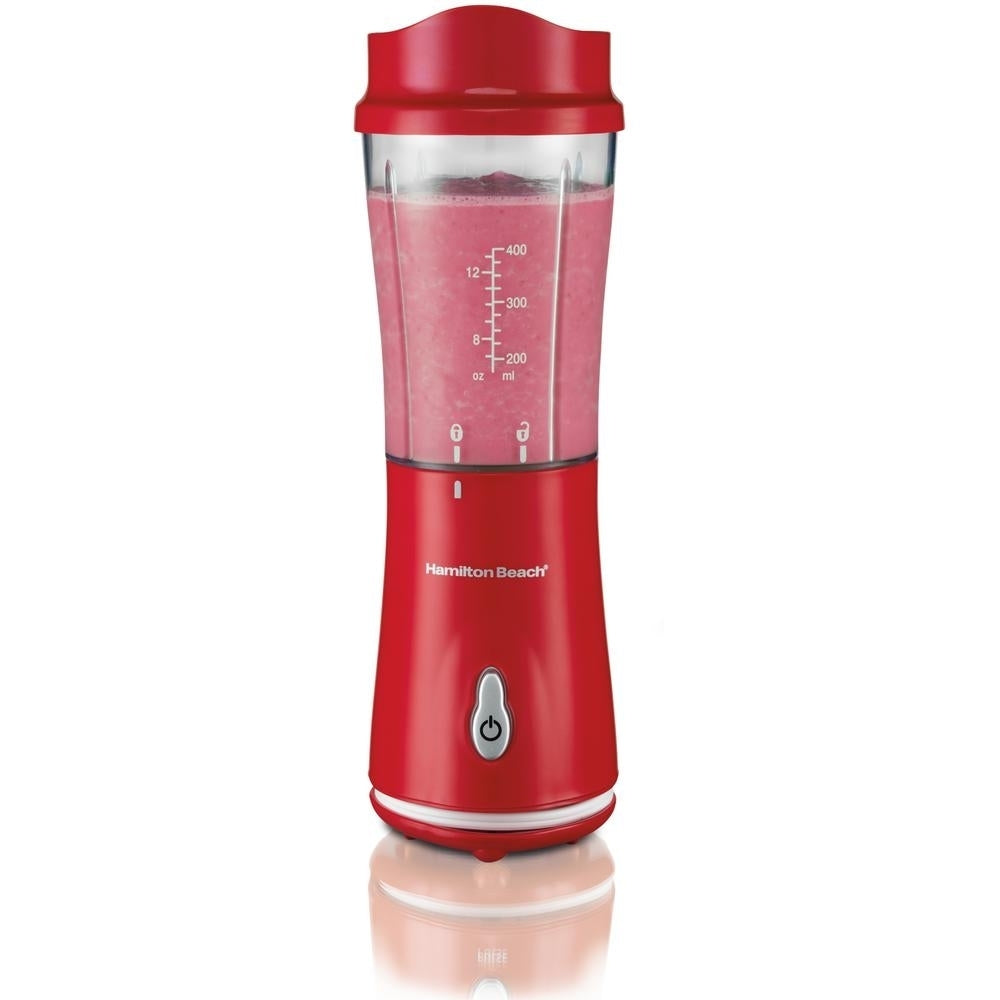 Hamilton Beach Personal Blender for Shakes and Smoothies with 14oz Travel Cup and Lid Red Image 1