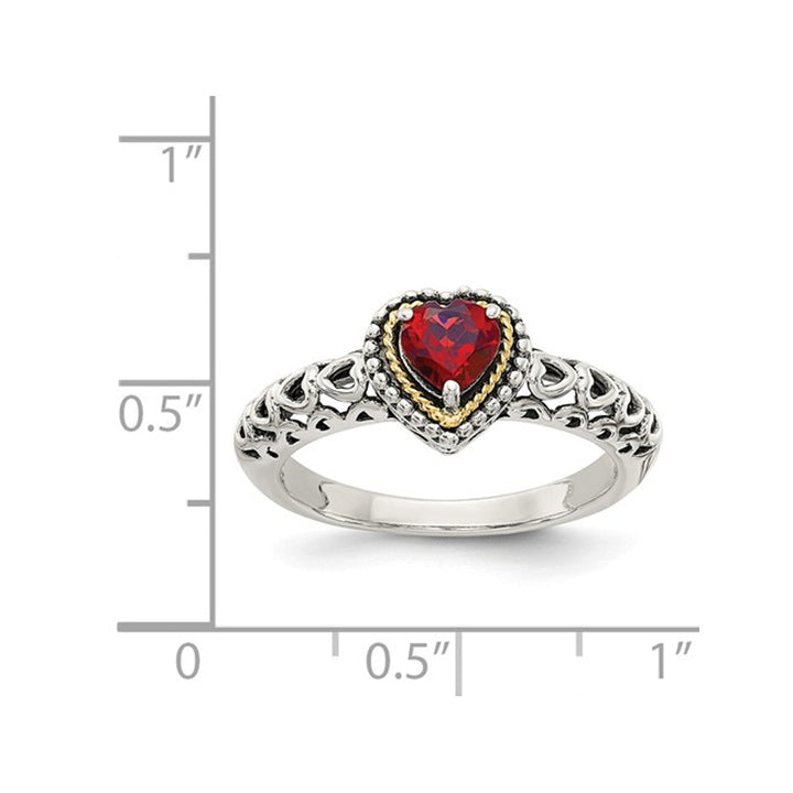 5mm Garnet Ring in Sterling Silver with 14K Gold Accents Image 3