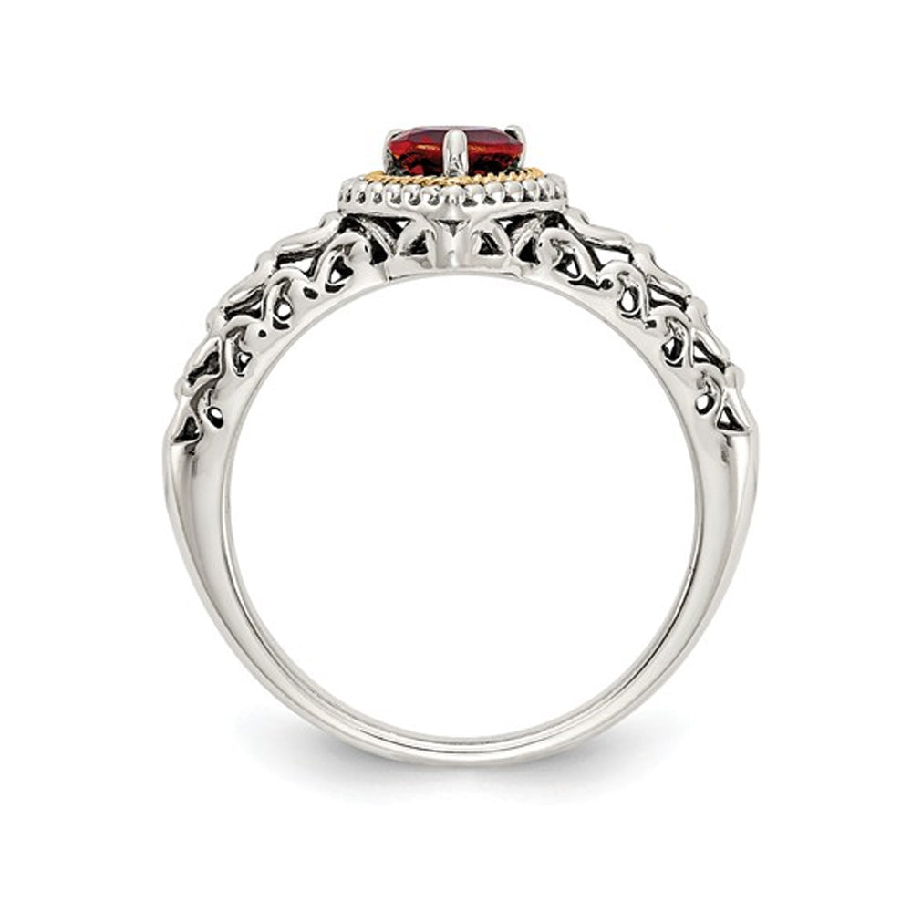5mm Garnet Ring in Sterling Silver with 14K Gold Accents Image 4