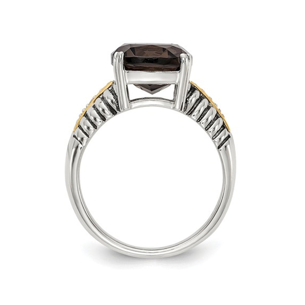 4.50 Carat (ctw) Smoky Quartz Ring in Sterling Silver with 14K Gold Accents and Accent Diamonds Image 4