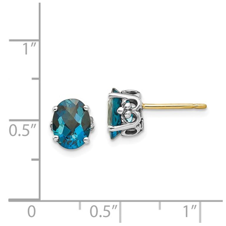 3.20 Carat (ctw) London Blue Topaz Solitaire Post Earrings Sterling Silver Image 2