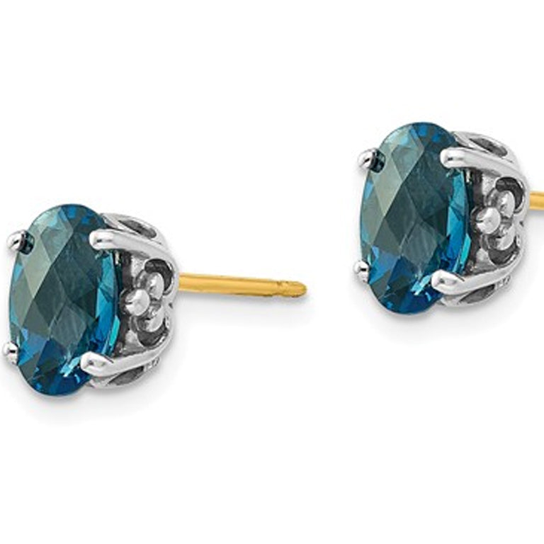 3.20 Carat (ctw) London Blue Topaz Solitaire Post Earrings Sterling Silver Image 3