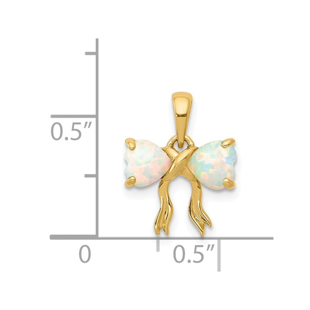 1/2 Carat (ctw) Lab Created Opal Bow Ribbon Pendant Necklace in 14K Yellow Gold with Chain Image 2