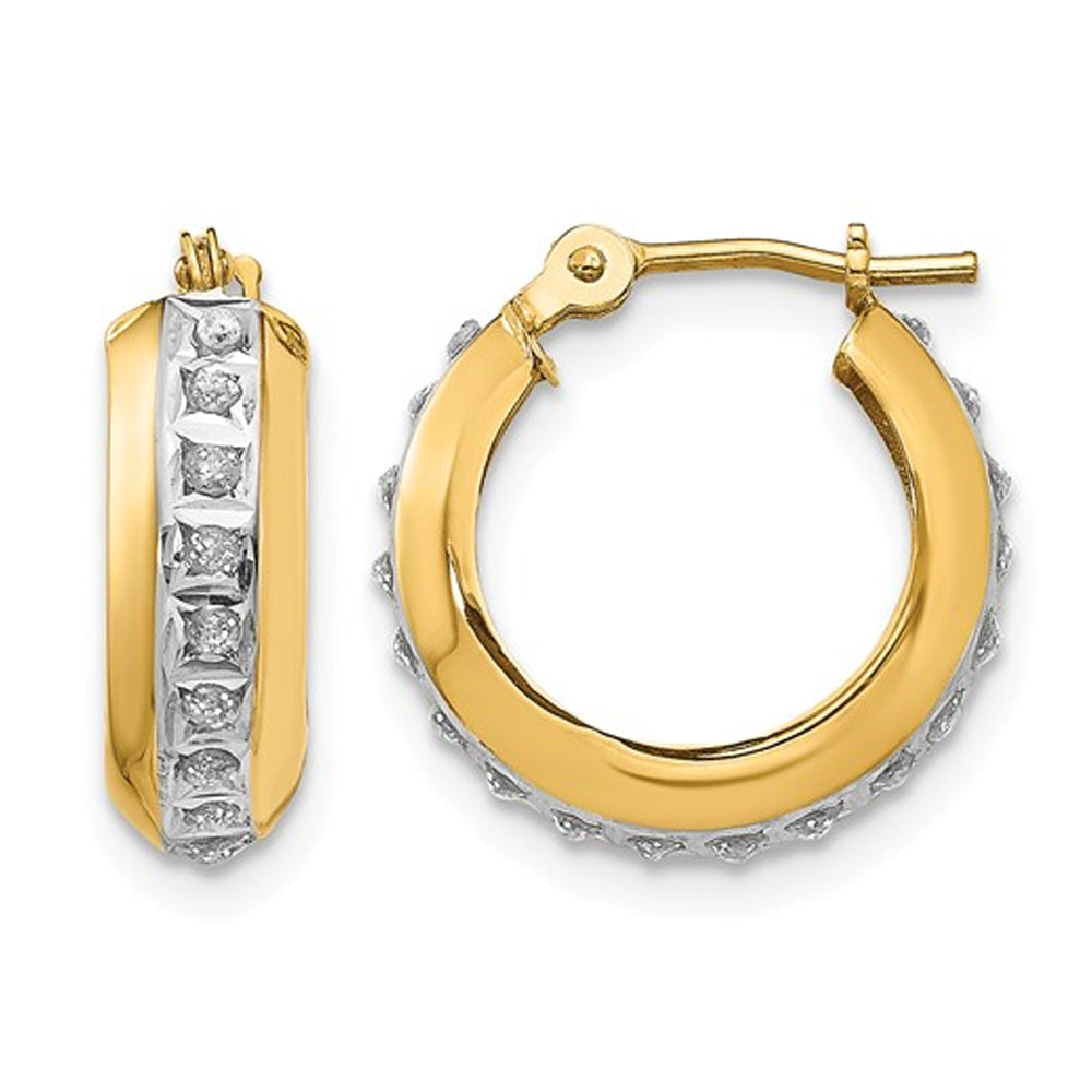 Accent Diamond Huggie Hoop Hinged Earrings in 14K Yellow Gold Image 1