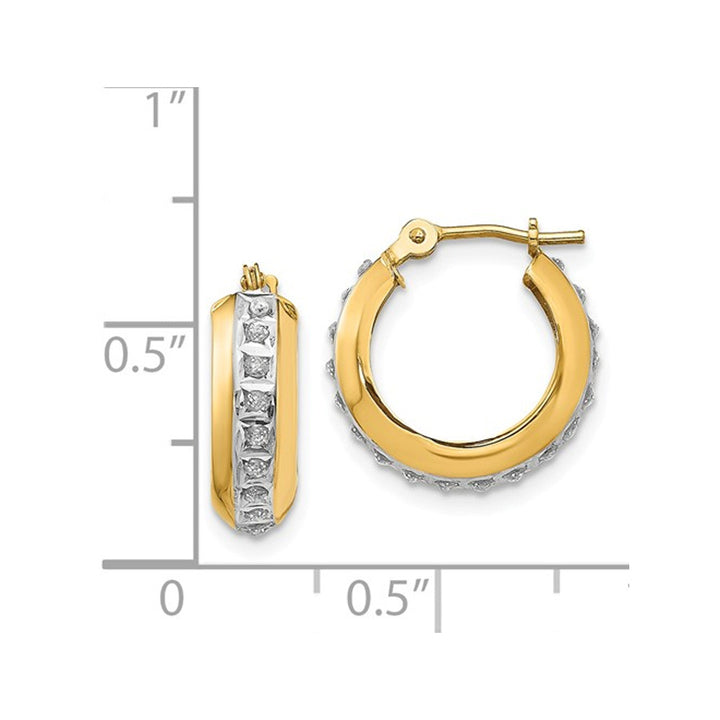 Accent Diamond Huggie Hoop Hinged Earrings in 14K Yellow Gold Image 2