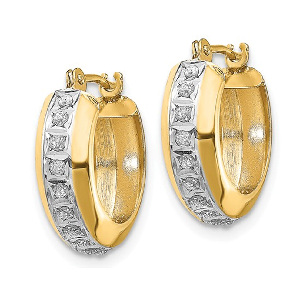 Accent Diamond Huggie Hoop Hinged Earrings in 14K Yellow Gold Image 3