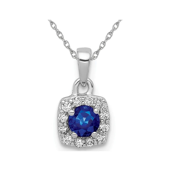1/5 Carat (ctw) Natural Blue Sapphire Halo Pendant Necklace in 14K White Gold  with Diamonds and Chain Image 1